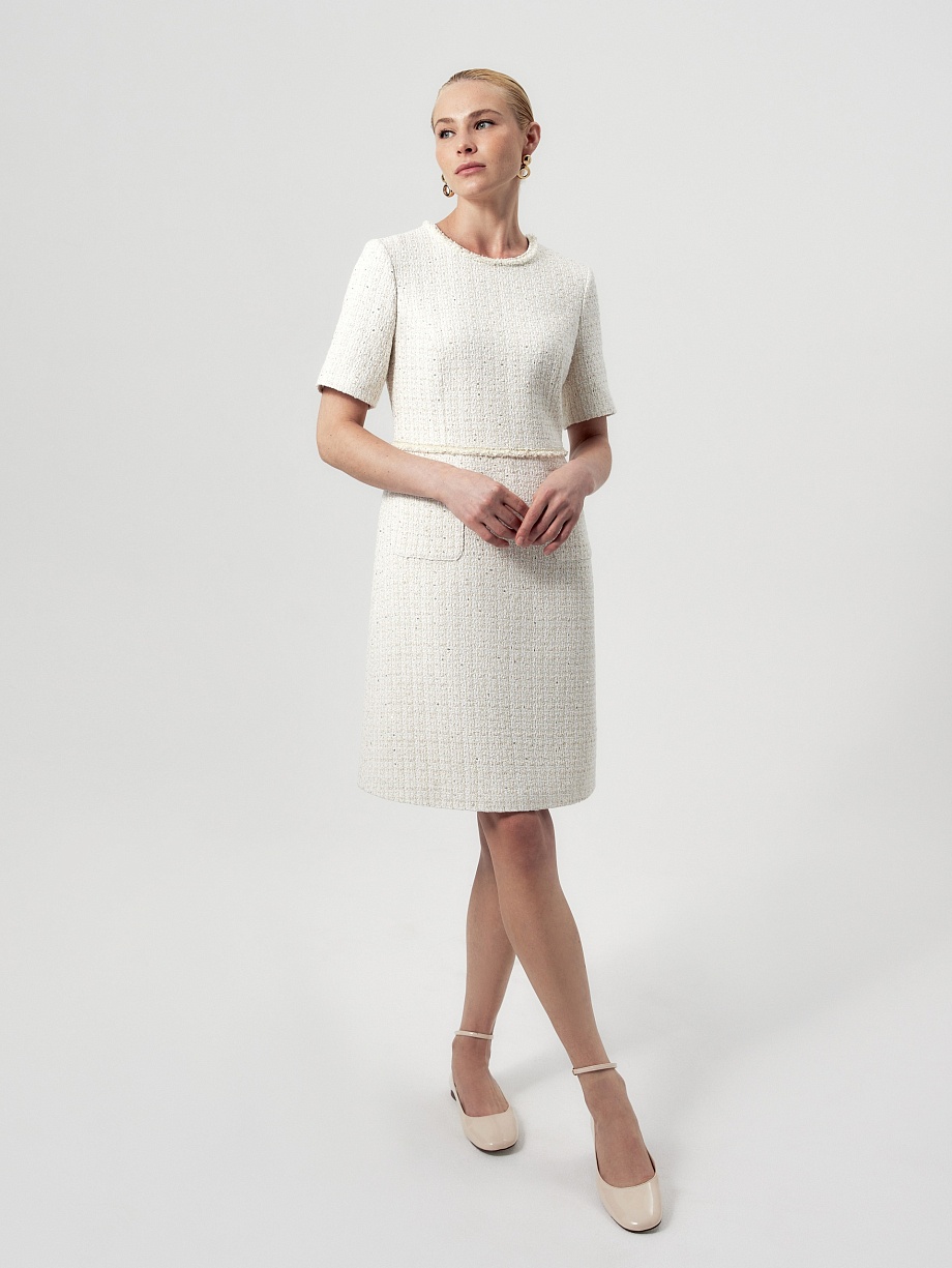 Платье миди из твида с пайетками