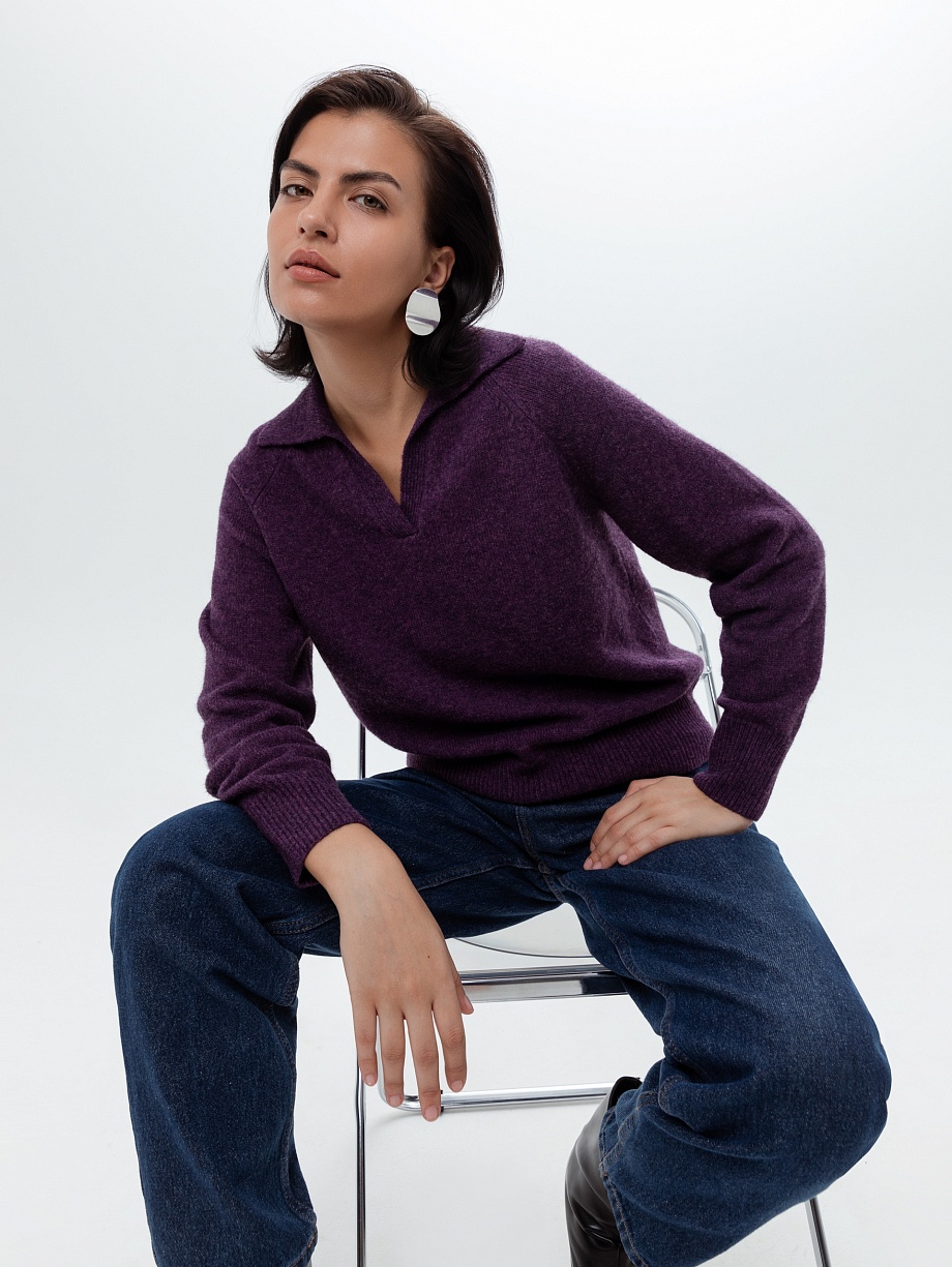 Мягкий вязаный джемпер-поло с овечьей шерстью