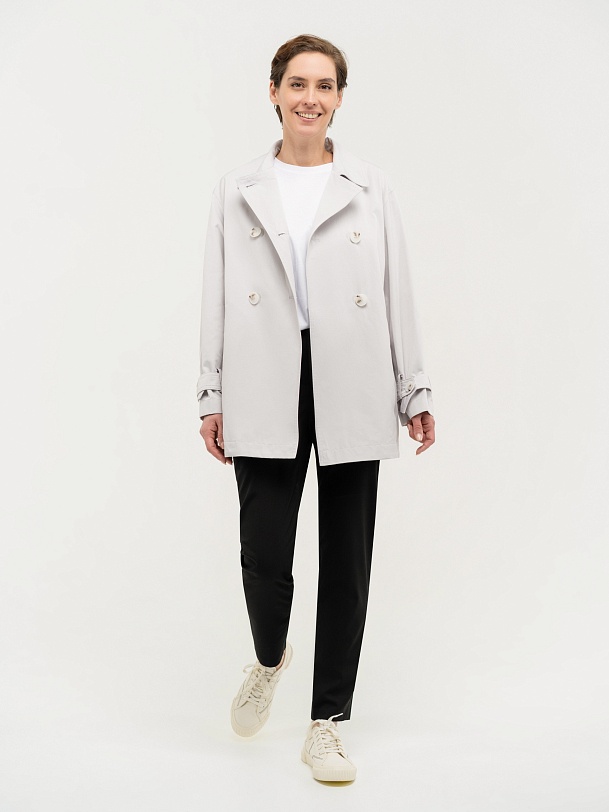 Двубортная куртка-тренч светло-серая