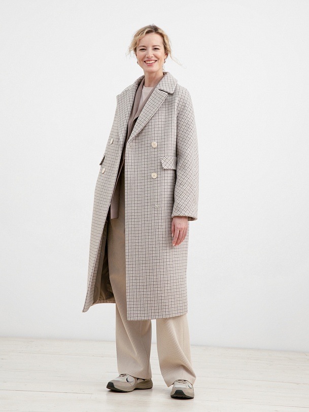 Шерстяное пальто с мембраной в клетку