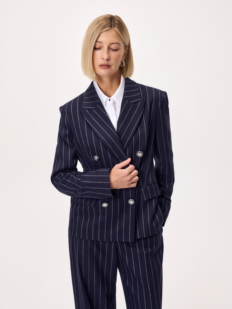 Жакет из костюмной ткани с полосками люрекса
