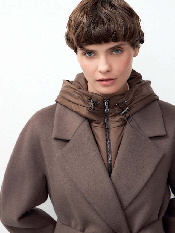 Пальто с мембраной, утеплённой спинкой и съёмным капюшоном POMPA арт.1011167p90887