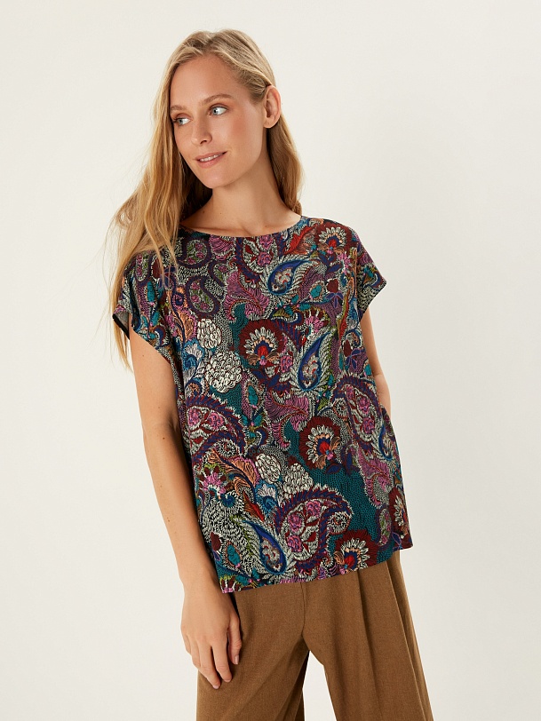 Асимметричная блуза из вискозы в принте пейсли