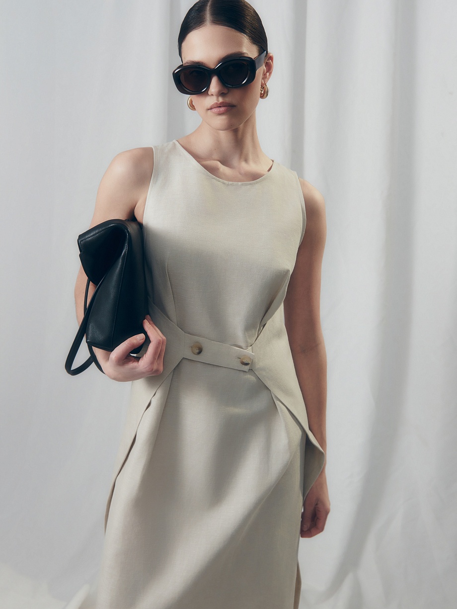 Платье из хлопка и льна с хлястиком на талии