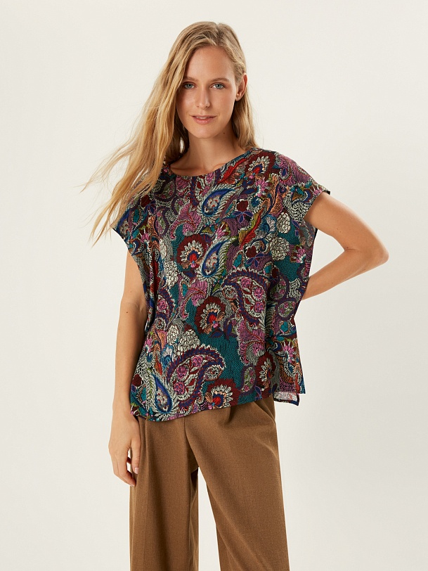Асимметричная блуза из вискозы в принте пейсли