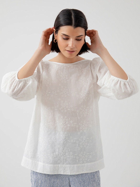 Хлопковая блуза  с объёмными рукавами и открытой спиной POMPA арт.4148480bz0403