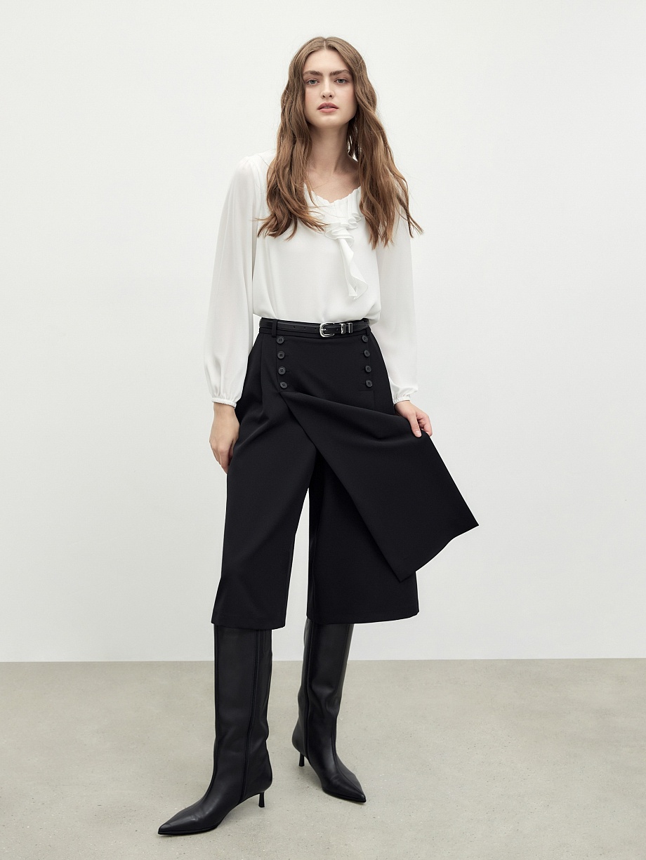 Укороченные брюки-юбка из костюмной ткани