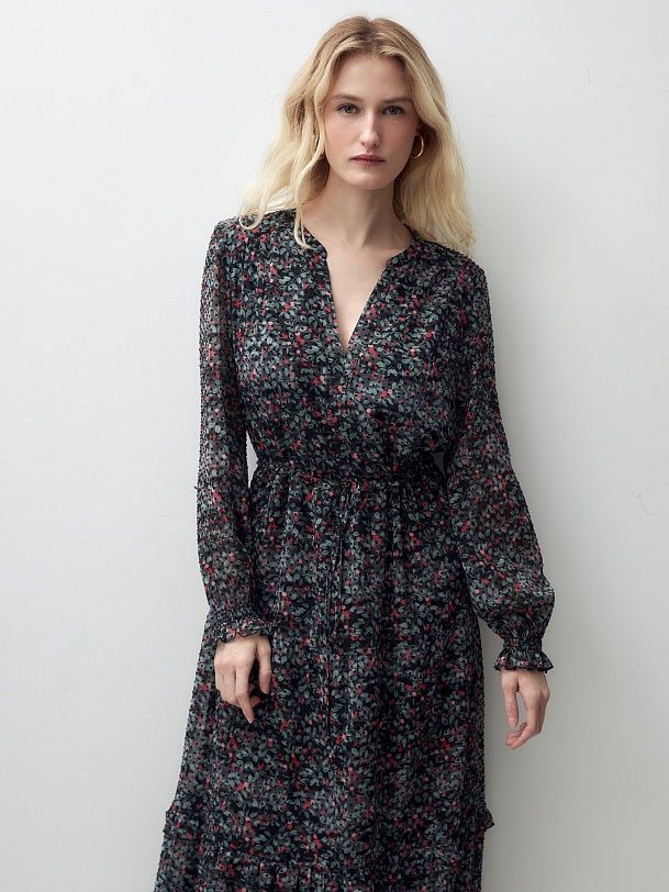 Платье миди с растительным принтом