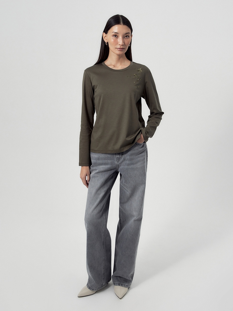 Лонгслив из натуральной ткани с шелком и вышивкой