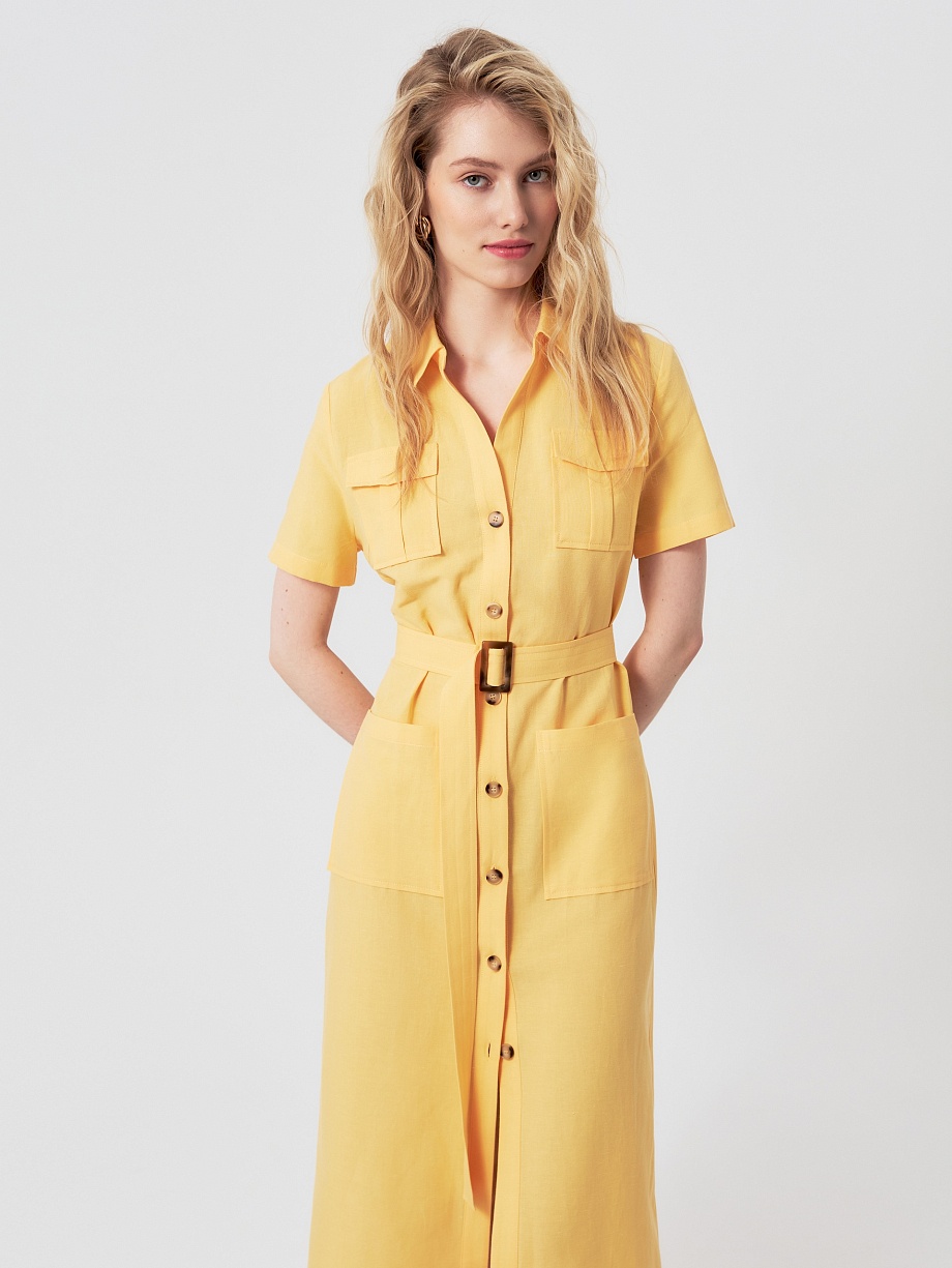 Платье-сафари из хлопка и льна