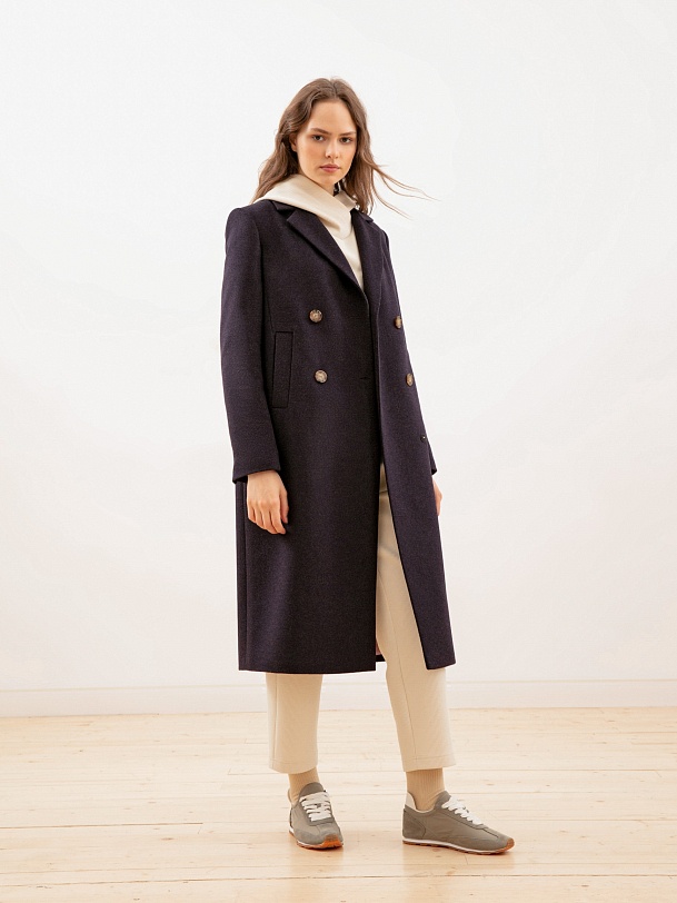 Двубортное шерстяное пальто с мембраной
