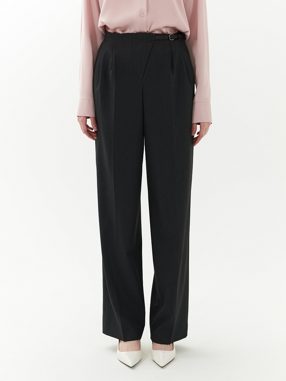 Широкие брюки с асимметричным гульфиком и складками