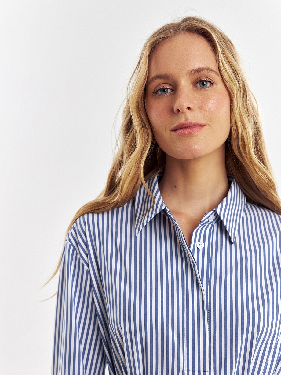 Хлопковое платье-рубашка в полоску