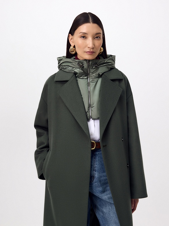 Пальто из шерсти с мембраной, утеплённой спинкой и съёмным капюшоном POMPA арт.1015545p90841