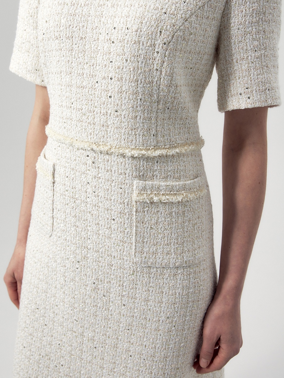 Платье миди из твида с пайетками