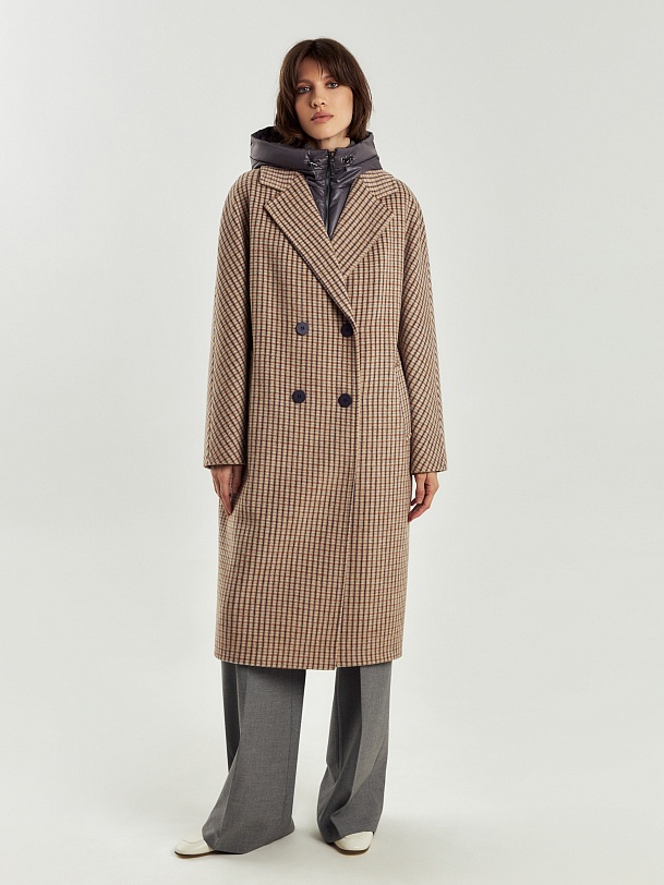 Шерстяное пальто с мембраной и съёмным капюшоном