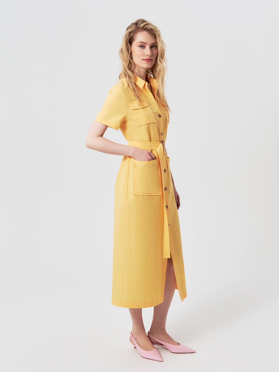 Платье-сафари из хлопка и льна