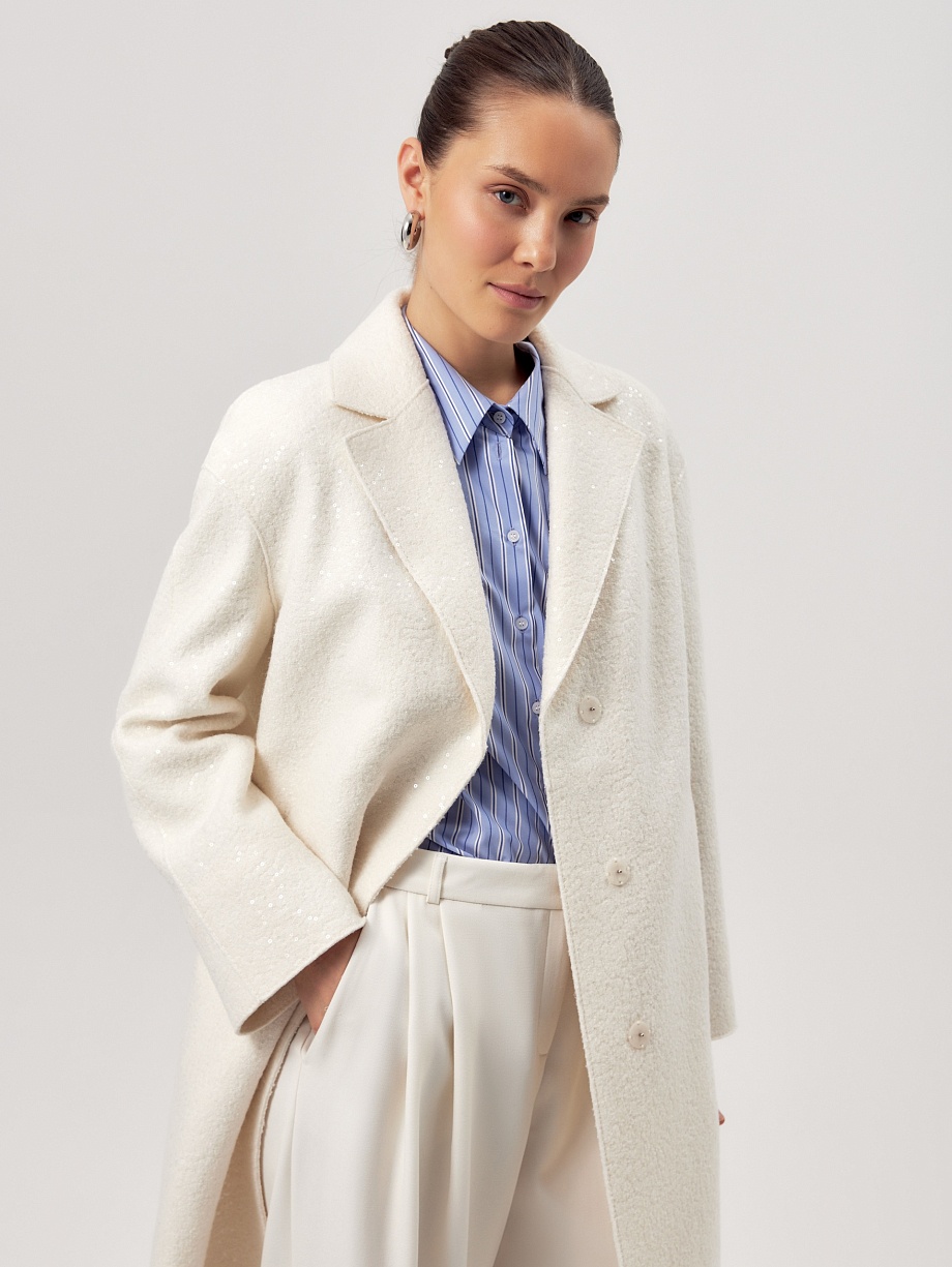  Пальто с мембраной из вареной шерсти с пайетками