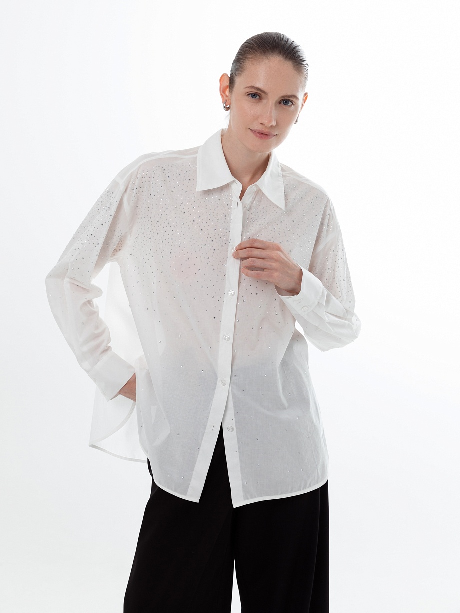 Блуза из 100% хлопка со стразами