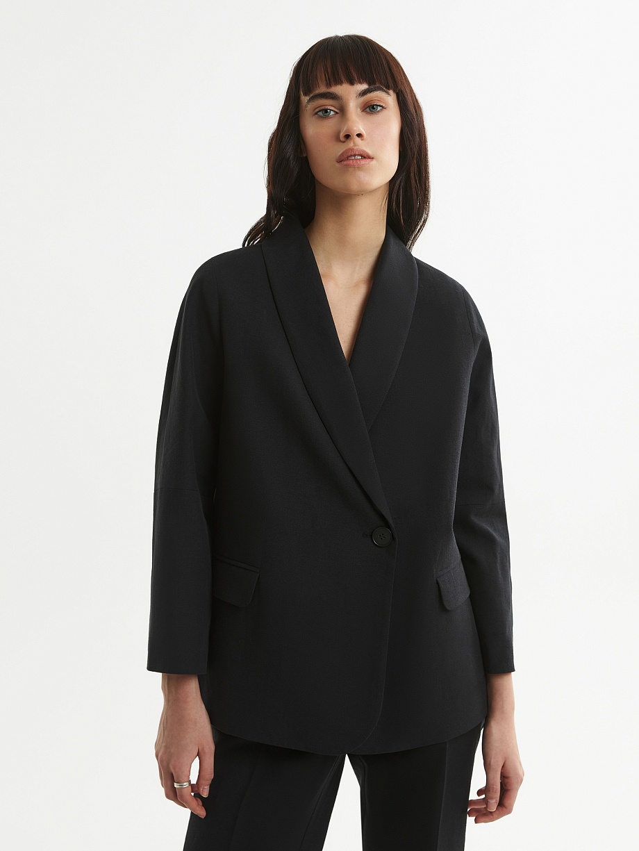 Жакет из хлопка и льна с укороченным рукавом