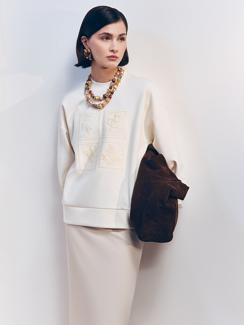 Хлопковый свитшот с декоративной вышивкой