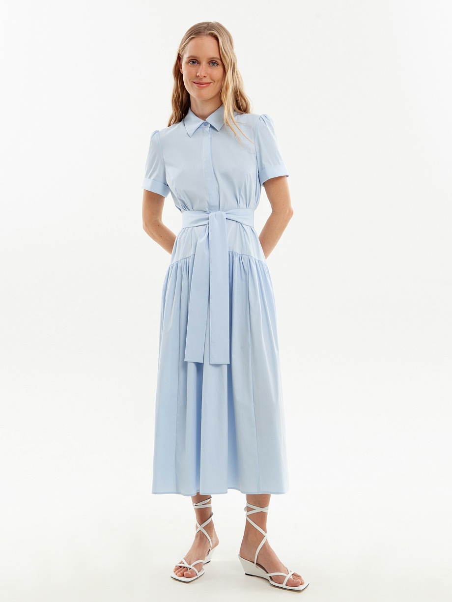 Хлопковое платье-рубашка с поясом