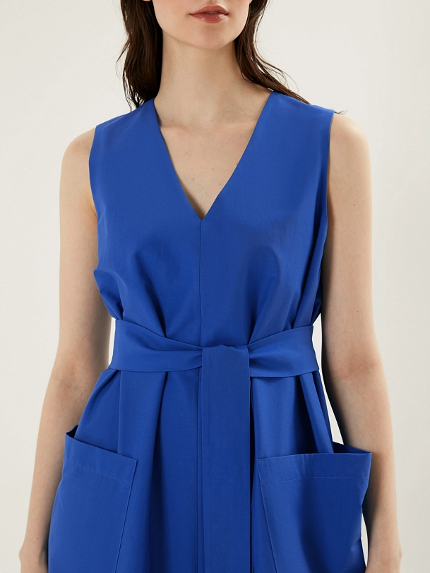 Хлопковый сарафан с накладными карманами