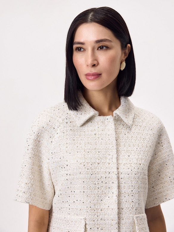 Укороченный жакет из твида с добавлением люрекса POMPA арт.3103160pr0890