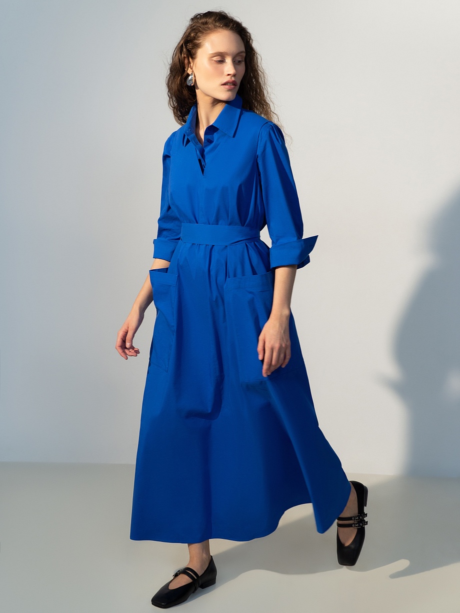 Свободный хлопковый сарафан с накладными карманами