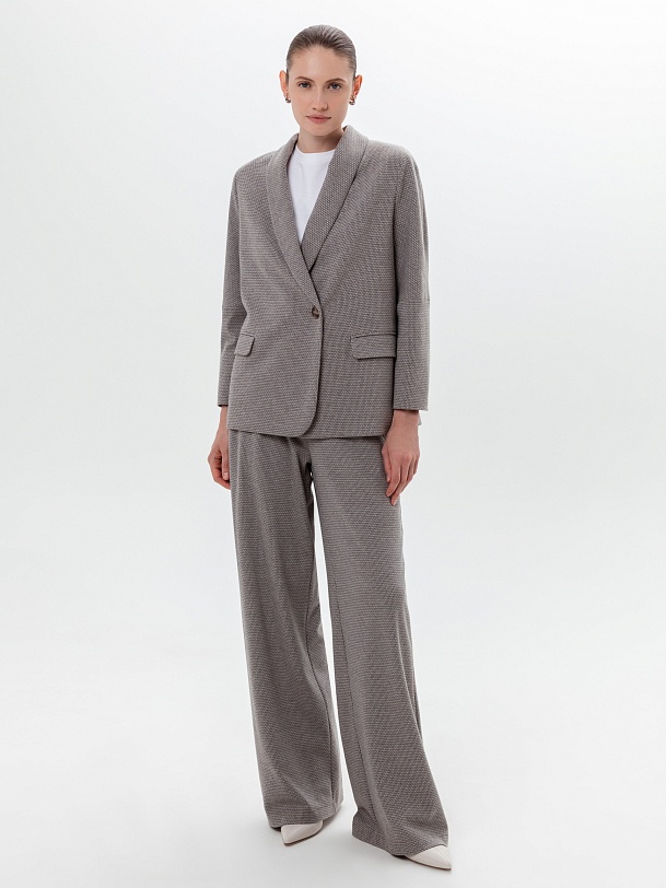 Трикотажный жакет с  V-образным вырезом в принте "пье-де-пуль"