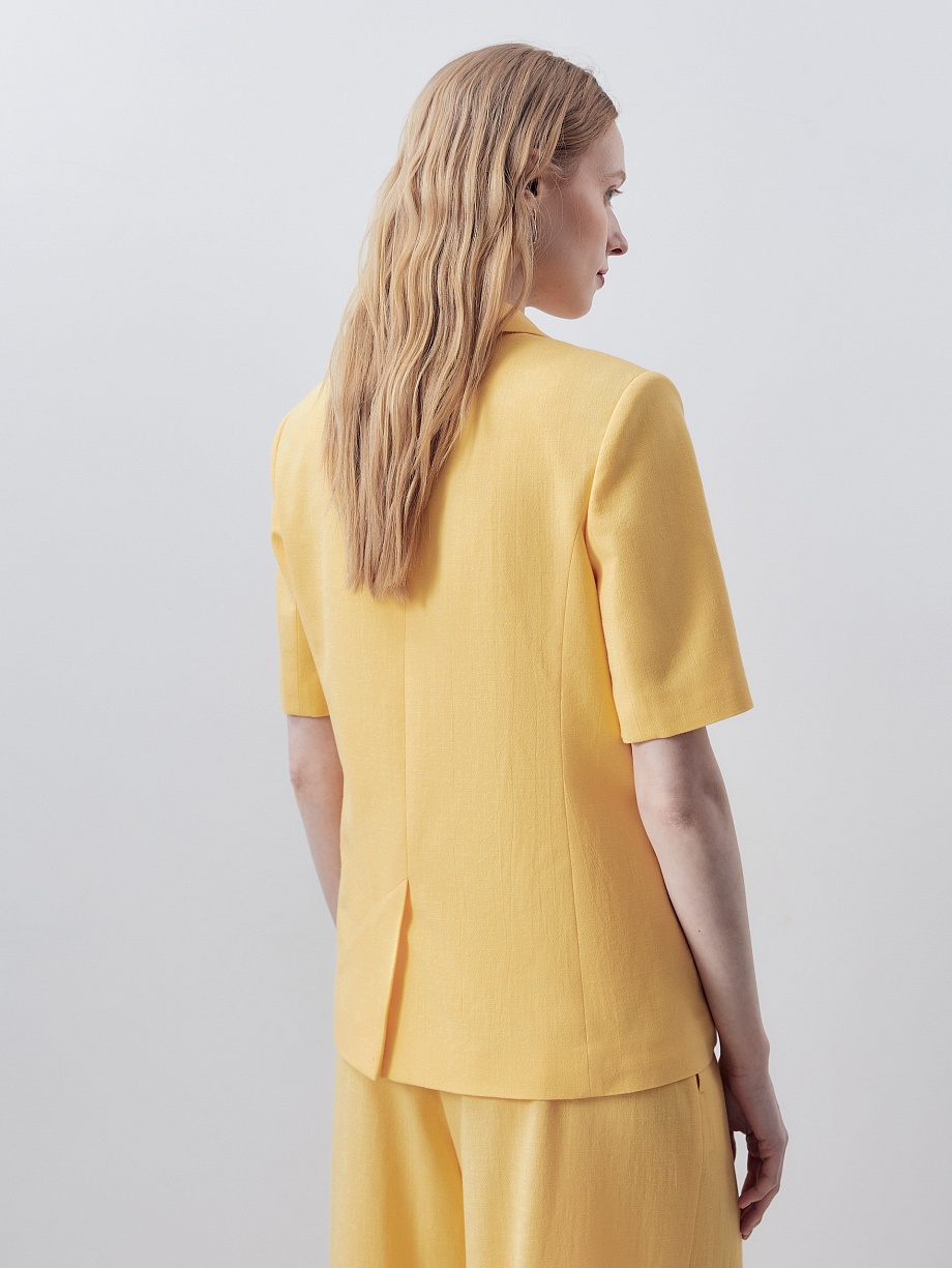 Жакет из хлопка и льна с коротким рукавом