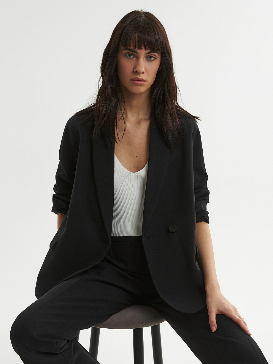 Жакет из хлопка и льна с укороченным рукавом