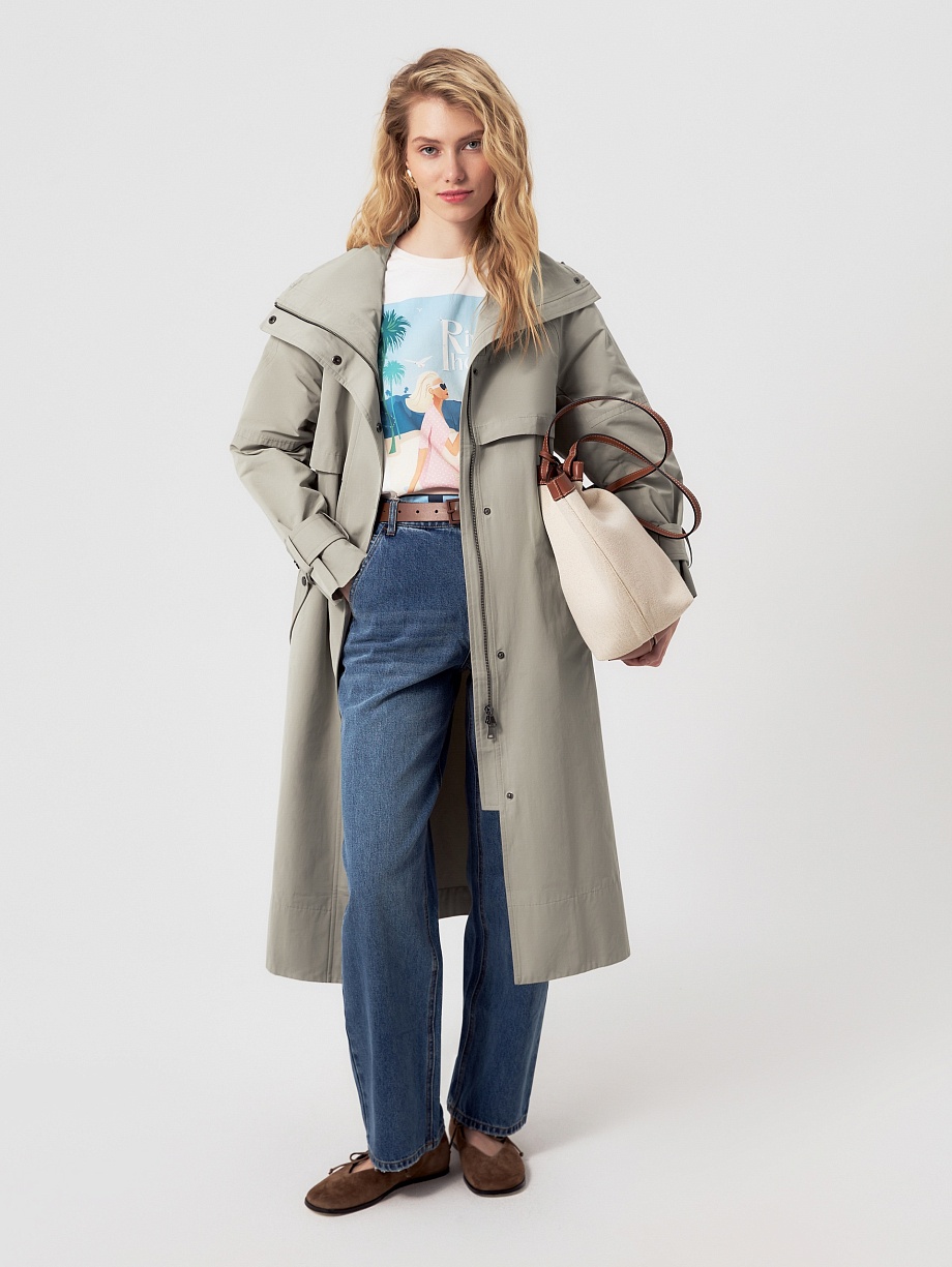 Непромокаемый хлопковый плащ с высоким воротником