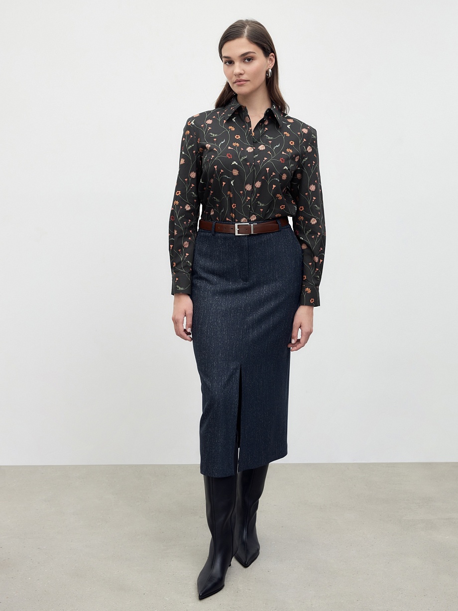 Юбка миди из костюмной ткани с имитацией джинсы