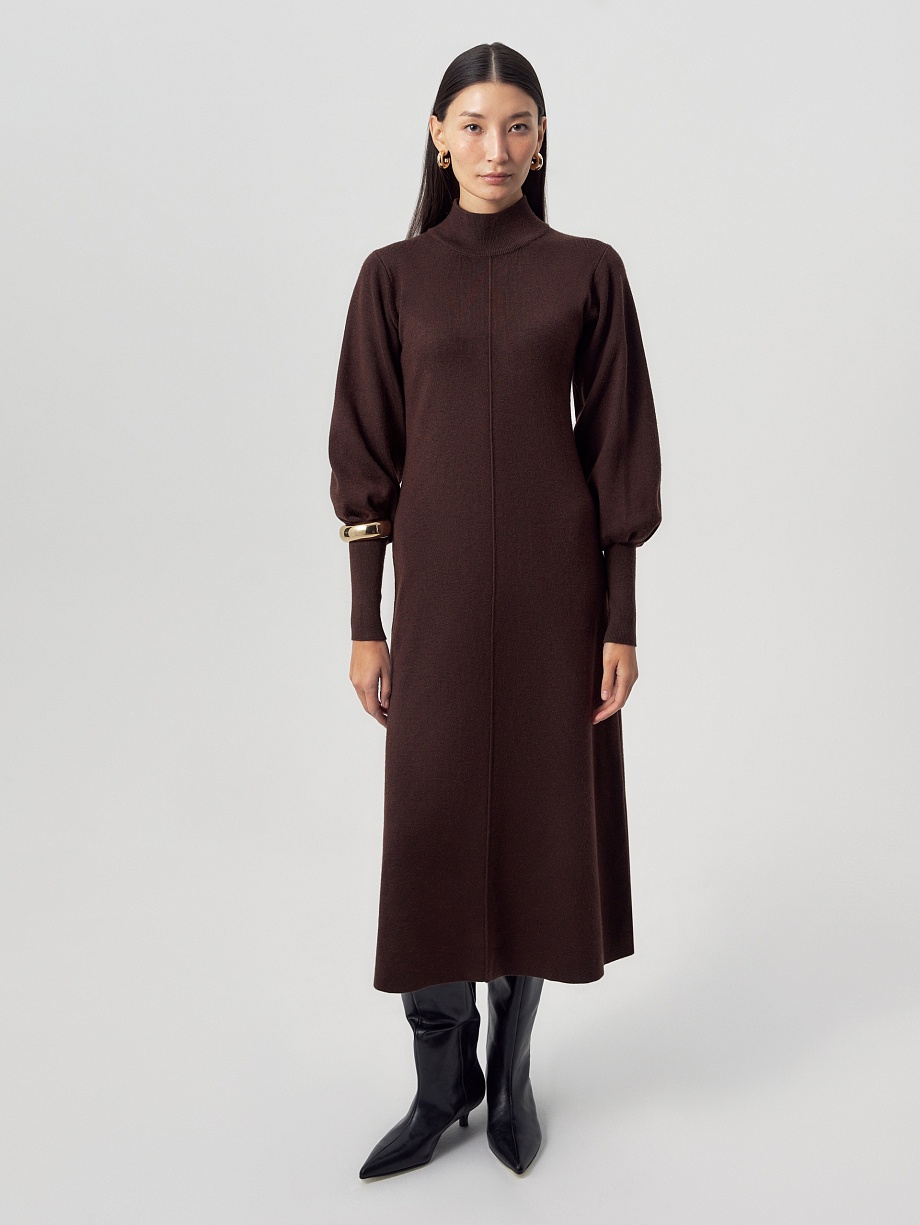 Вязаное шерстяное платье цвета горький шоколад