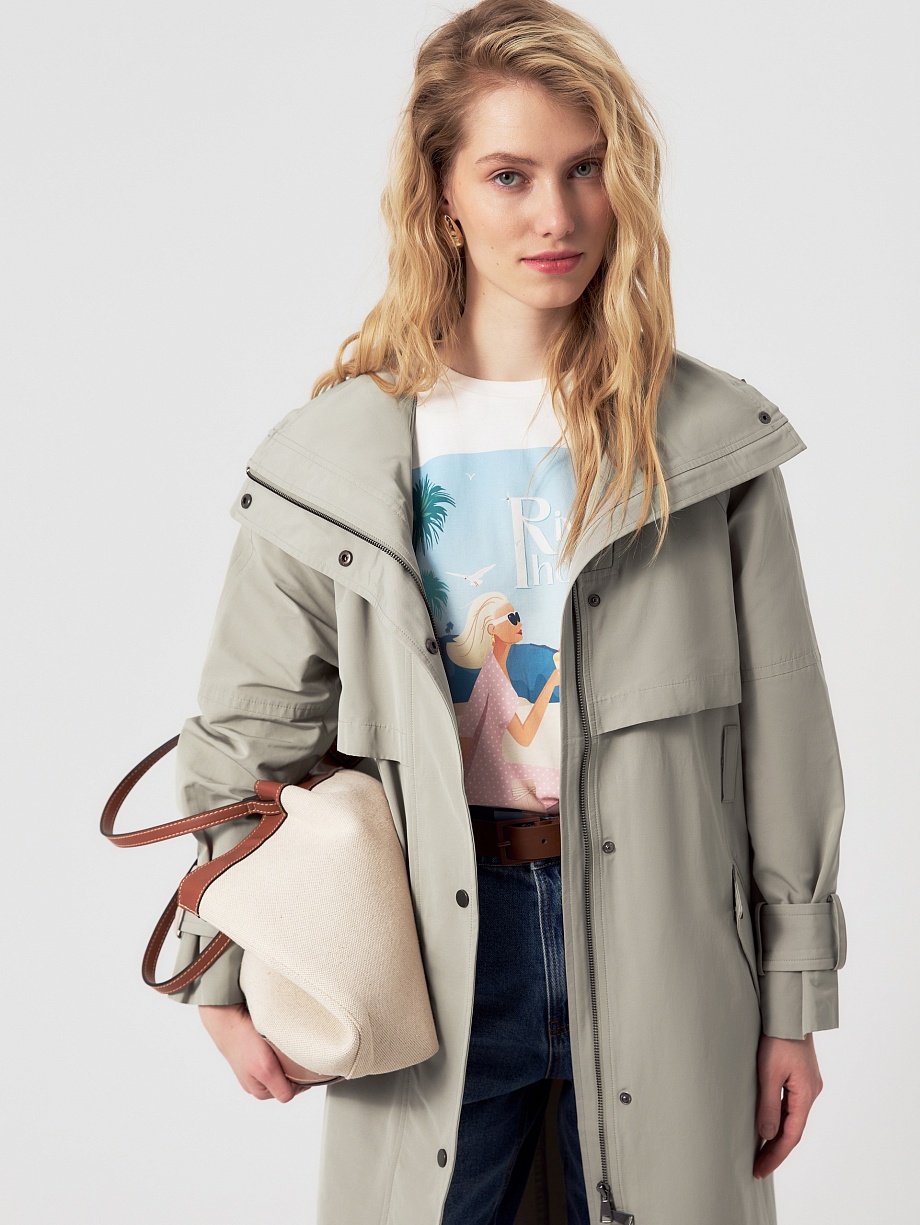 Непромокаемый хлопковый плащ с высоким воротником