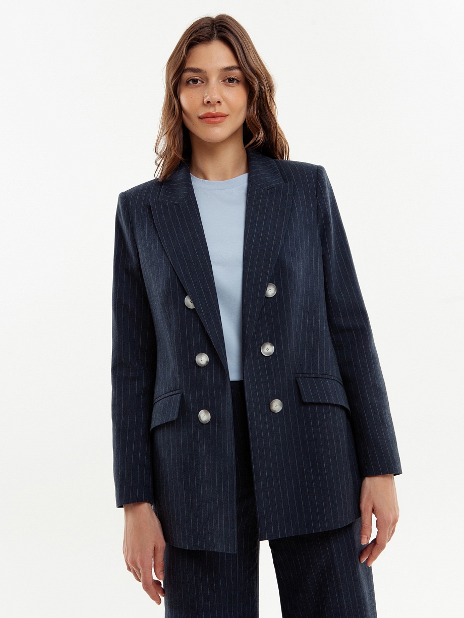 Удлиненный хлопковый жакет с имитацией застежки на пуговицы