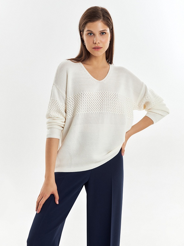 Джемпер комбинированной вязки из вискозы и хлопка