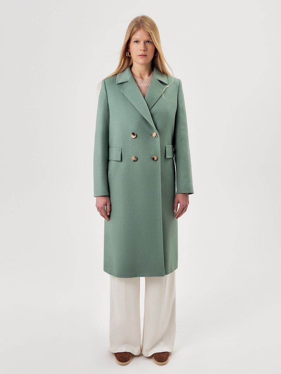 Двубортное пальто-трапеция с мембраной