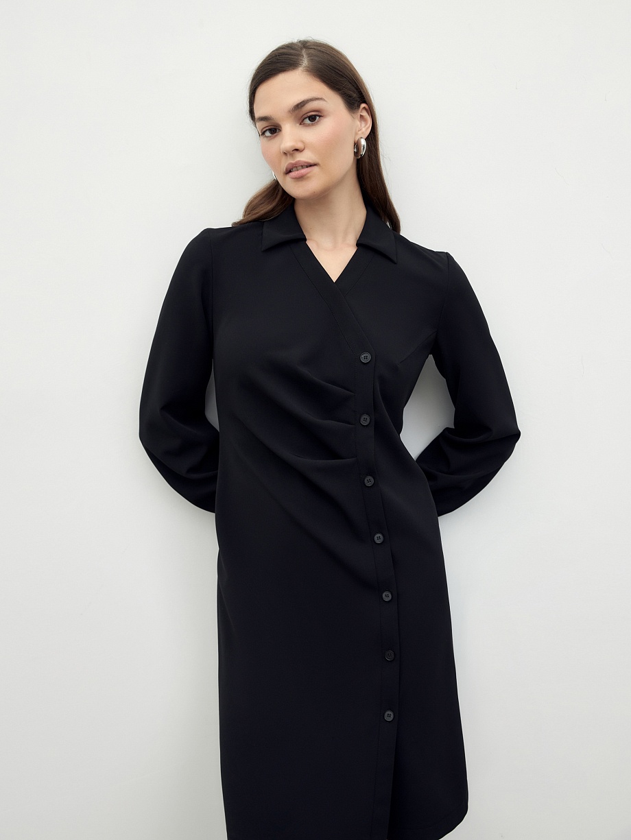 Платье с асимметричной застежкой из костюмной ткани