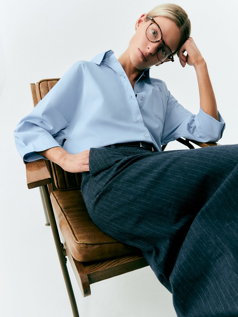 Свободная хлопковая рубашка с укороченным рукавами