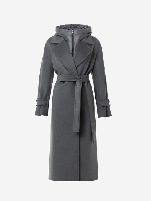 Пальто из шерсти с мембраной, утеплённой спинкой и съёмным капюшоном POMPA