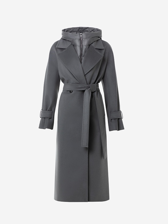 Пальто из шерсти с мембраной, утеплённой спинкой и съёмным капюшоном POMPA арт.1015642p90092