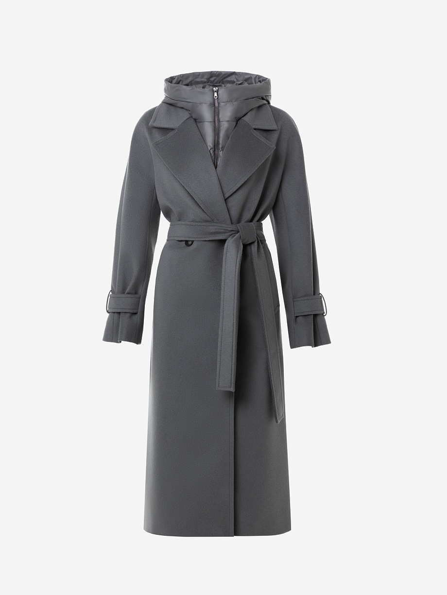 Пальто из шерсти с мембраной, утеплённой спинкой и съёмным капюшоном