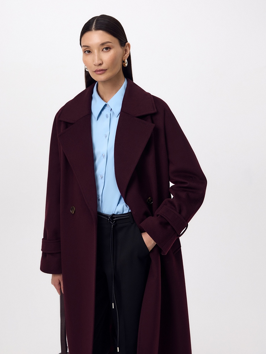 Пальто из шерсти с мембраной, утеплённой спинкой и съёмным капюшоном