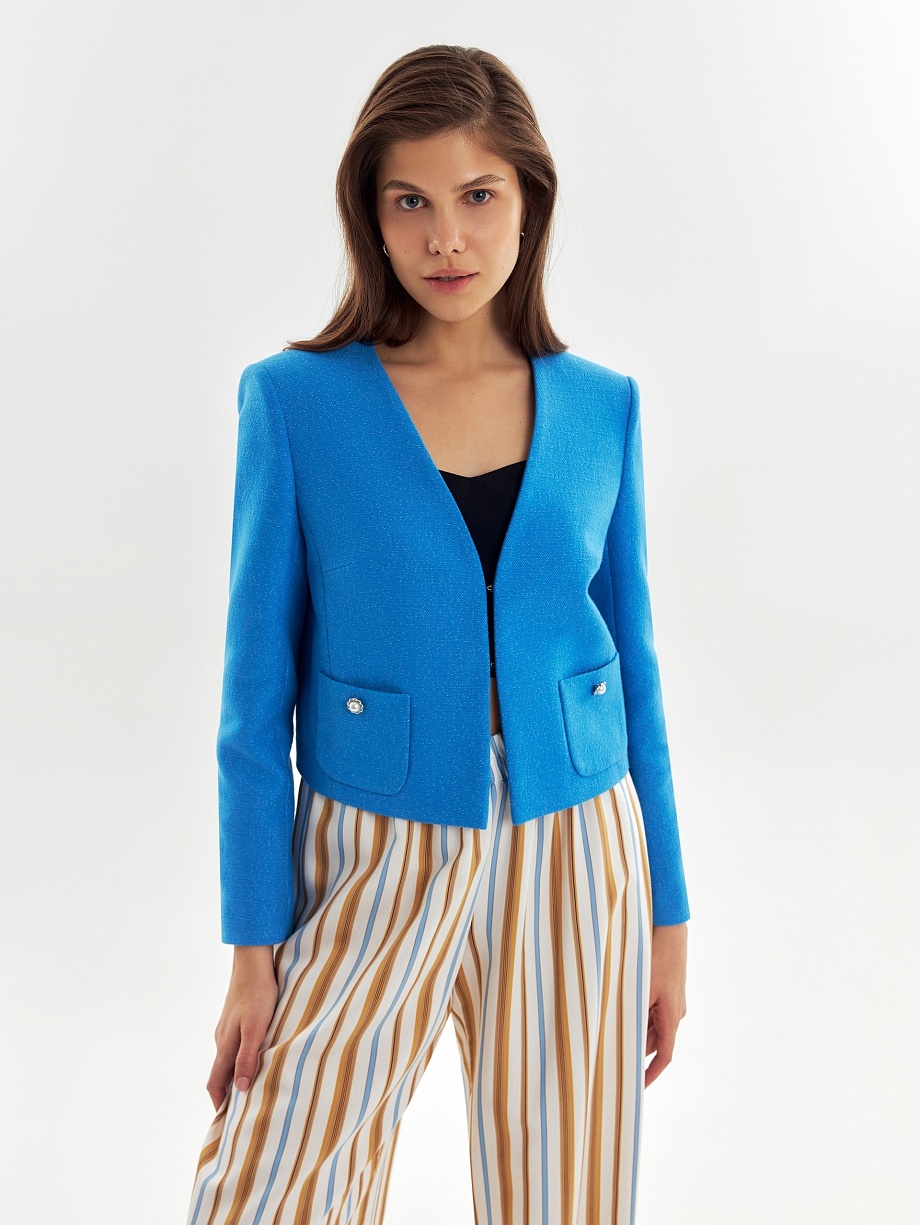 Укороченный твидовый жакет из хлопка