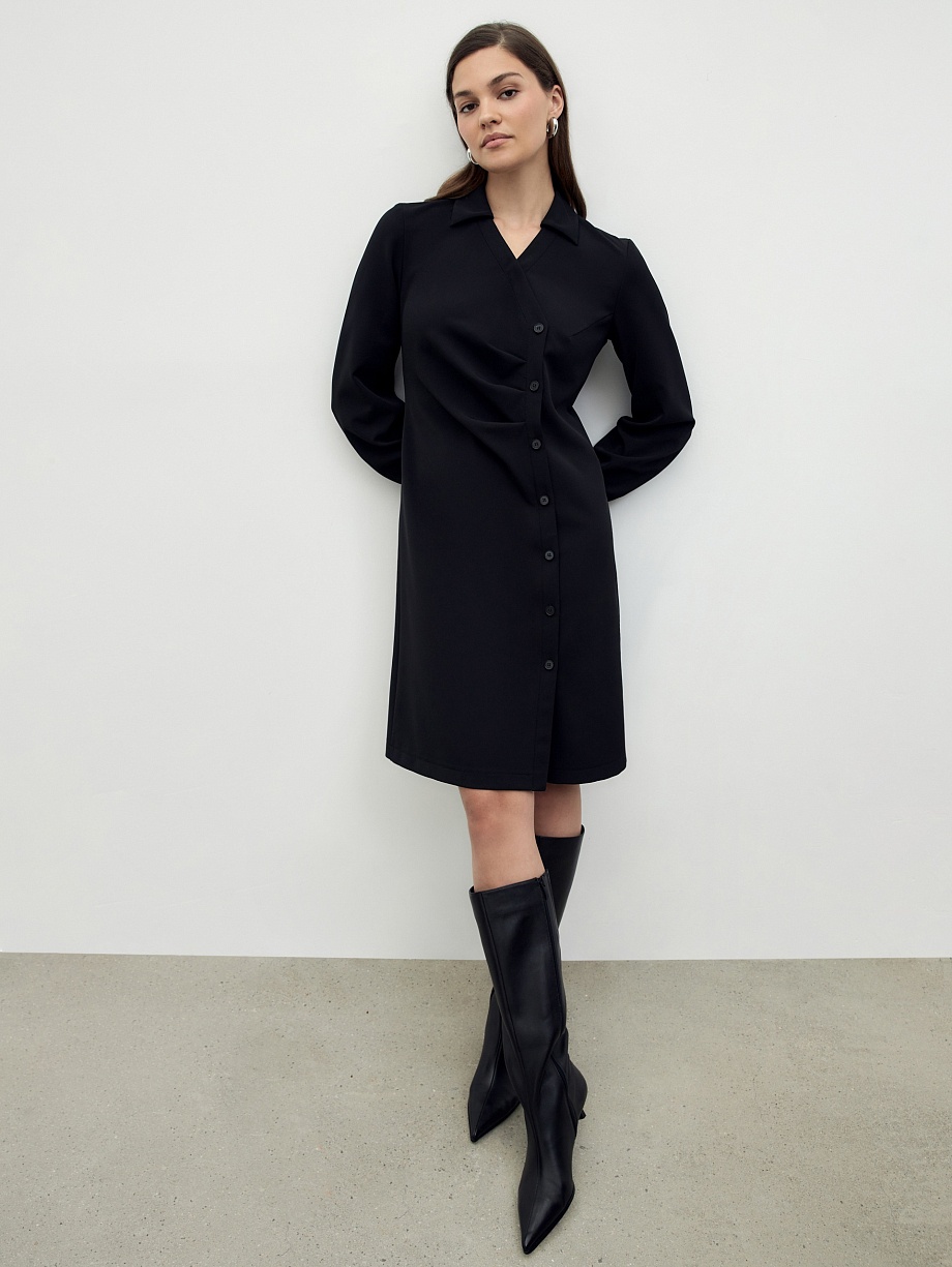 Платье с асимметричной застежкой из костюмной ткани