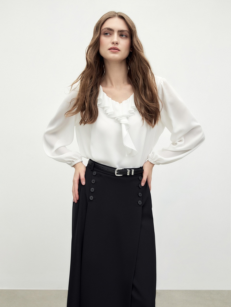 Укороченные брюки-юбка из костюмной ткани