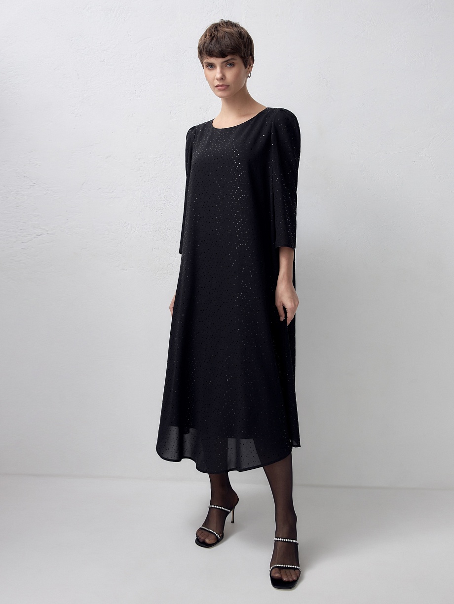 Платье-трапеция из шифона с металлизированным принтом