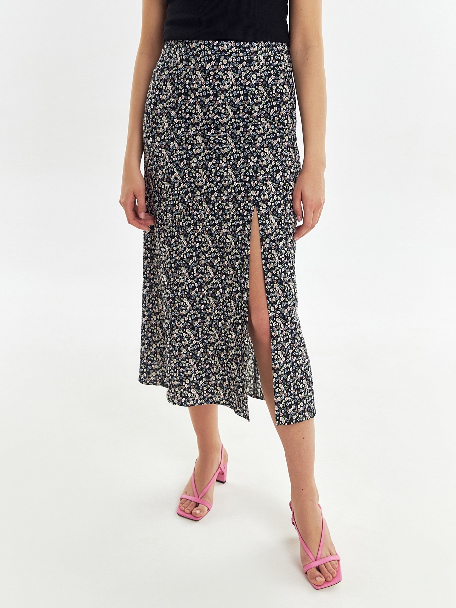 Юбка из хлопка и вискозы с разрезом